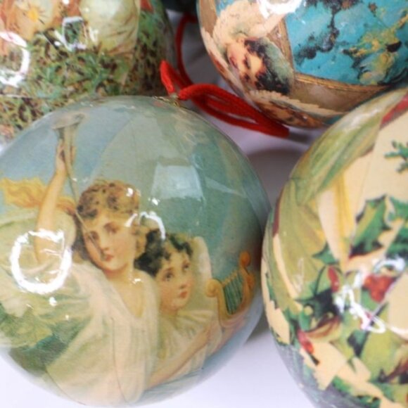 Lot 8 Vintage Twelve Glorious Angels Christmas Ornaments Decoupage Balls - Picture 6 of 8